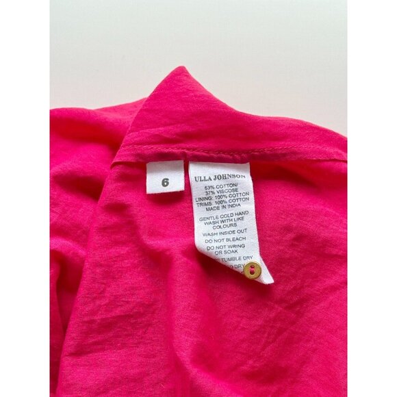 ULLA JOHNSON Amour Fuchsia Pink Cotton Lace Ruffle Balloon Sleeve Dress, Size 6 - Picture 15 of 16